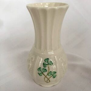 Belleek Porcelain Irish Spill Vase, Hand Painted Clovers